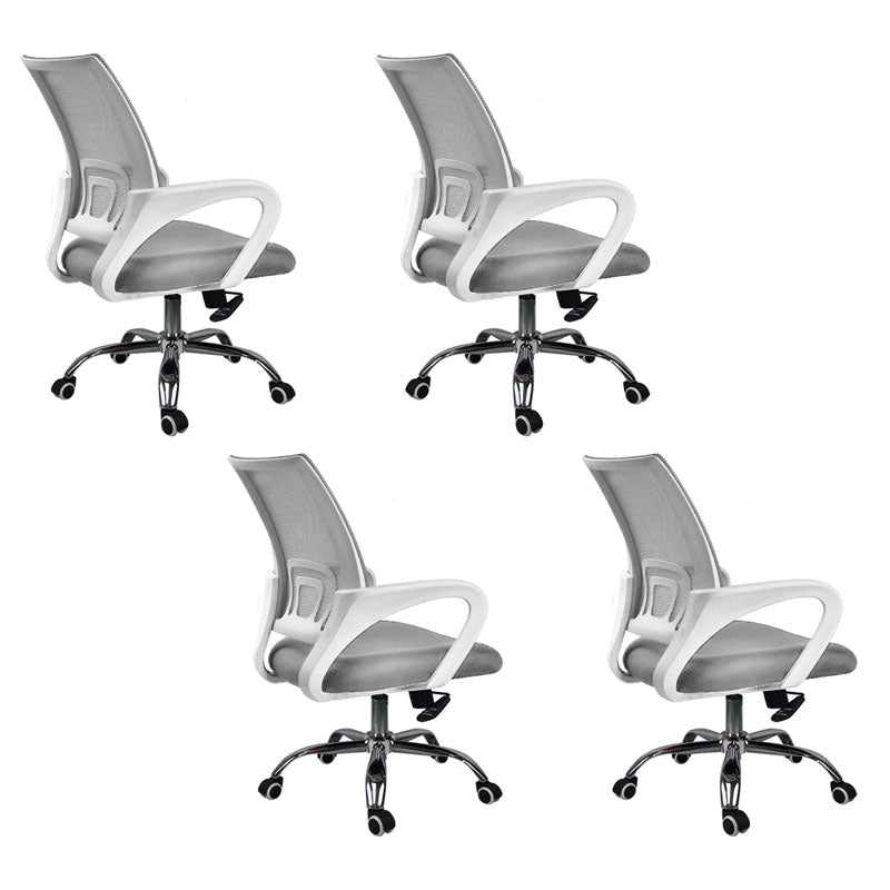 Modern Plastic and Mesh Desk Chair Mid Back Home Office Chair White-Gray 4 Piece Set Clearhalo 'furn' 'furn_office_chair' 'Furniture' 'Office Chairs' 'Office Furniture' 'office_chair' 5553123
