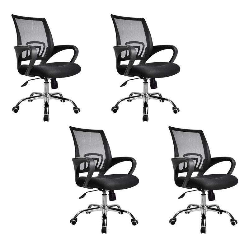 Modern Plastic and Mesh Desk Chair Mid Back Home Office Chair Black 4 Piece Set Clearhalo 'furn' 'furn_office_chair' 'Furniture' 'Office Chairs' 'Office Furniture' 'office_chair' 5553124