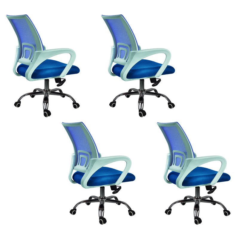 Modern Plastic and Mesh Desk Chair Mid Back Home Office Chair White-Blue 4 Piece Set Clearhalo 'furn' 'furn_office_chair' 'Furniture' 'Office Chairs' 'Office Furniture' 'office_chair' 5553132