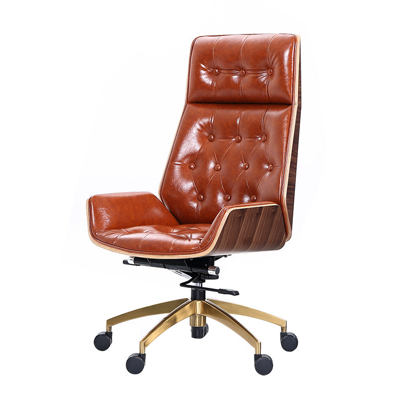 Leather Ergonomic Executive Chair Modern High Back Office Chair Brown Clearhalo 'furn' 'furn_office_chair' 'Furniture' 'Office Chairs' 'Office Furniture' 'office_chair' 5553246