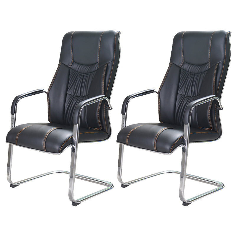 Modern style Task Chair Faux Leather No Wheels Office Chair with Fixed Arms Black 2 Piece Set Clearhalo 'furn' 'furn_office_chair' 'Furniture' 'Office Chairs' 'Office Furniture' 'office_chair' 5553459