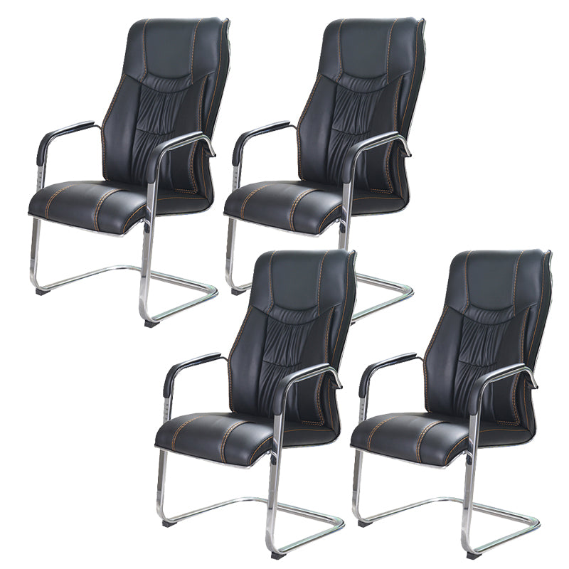 Modern style Task Chair Faux Leather No Wheels Office Chair with Fixed Arms Black 4 Piece Set Clearhalo 'furn' 'furn_office_chair' 'Furniture' 'Office Chairs' 'Office Furniture' 'office_chair' 5553461