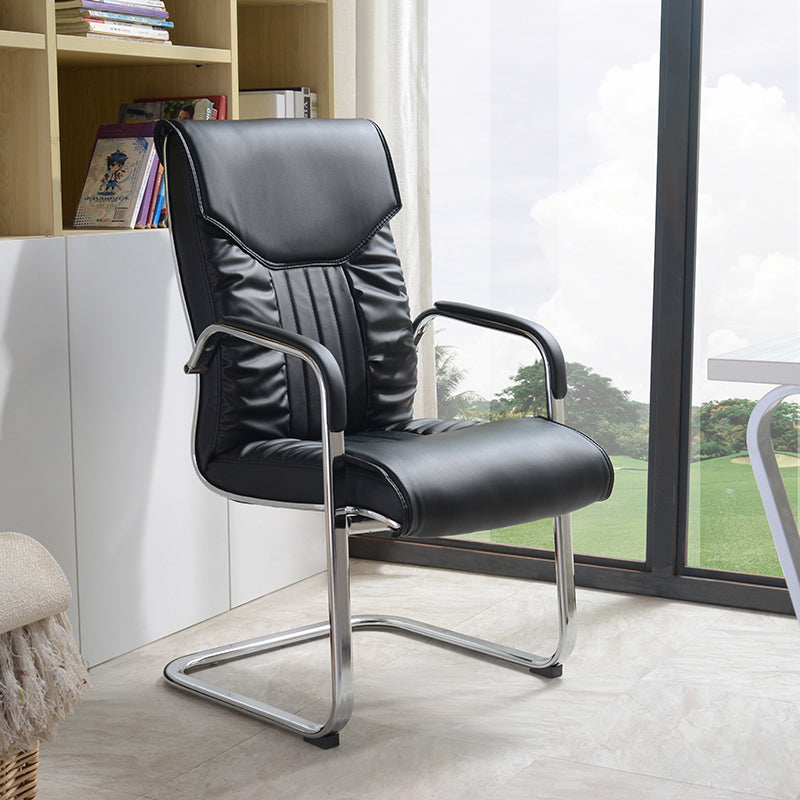 Modern style Task Chair Faux Leather No Wheels Office Chair with Fixed Arms Textured Black 1 Piece Latex Clearhalo 'furn' 'furn_office_chair' 'Furniture' 'Office Chairs' 'Office Furniture' 'office_chair' 5553462