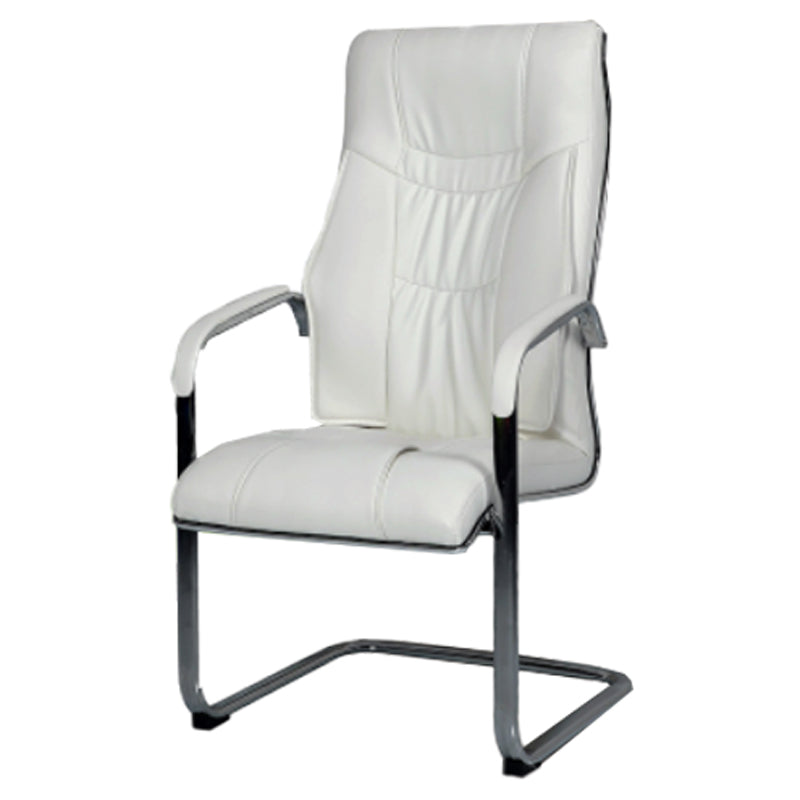 Modern style Task Chair Faux Leather No Wheels Office Chair with Fixed Arms White 1 Piece Clearhalo 'furn' 'furn_office_chair' 'Furniture' 'Office Chairs' 'Office Furniture' 'office_chair' 5553466