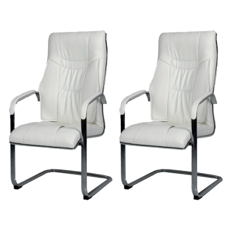 Modern style Task Chair Faux Leather No Wheels Office Chair with Fixed Arms White 2 Piece Set Clearhalo 'furn' 'furn_office_chair' 'Furniture' 'Office Chairs' 'Office Furniture' 'office_chair' 5553468