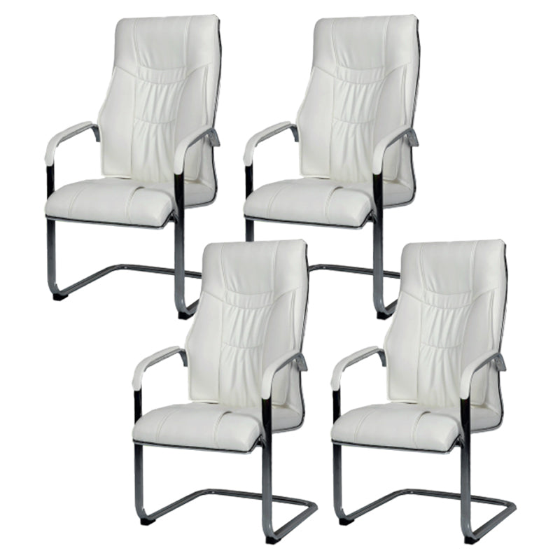 Modern style Task Chair Faux Leather No Wheels Office Chair with Fixed Arms White 4 Piece Set Clearhalo 'furn' 'furn_office_chair' 'Furniture' 'Office Chairs' 'Office Furniture' 'office_chair' 5553470