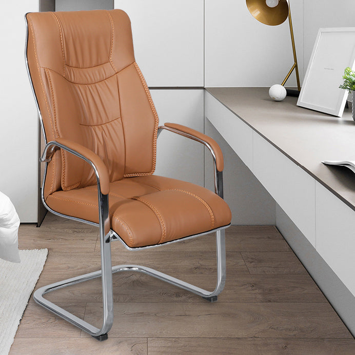 Modern style Task Chair Faux Leather No Wheels Office Chair with Fixed Arms Clearhalo 'furn' 'furn_office_chair' 'Furniture' 'Office Chairs' 'Office Furniture' 'office_chair' 5553471