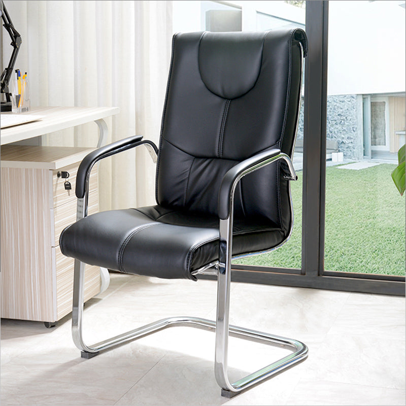 Modern style Task Chair Faux Leather No Wheels Office Chair with Fixed Arms Clearhalo 'furn' 'furn_office_chair' 'Furniture' 'Office Chairs' 'Office Furniture' 'office_chair' 5553472