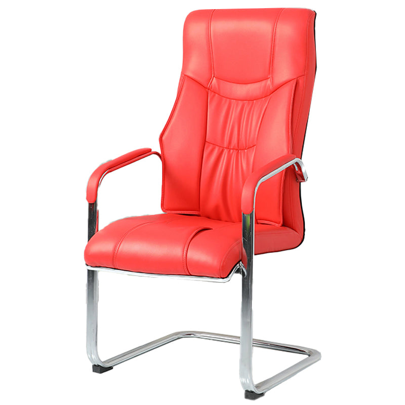 Modern style Task Chair Faux Leather No Wheels Office Chair with Fixed Arms Red 1 Piece Clearhalo 'furn' 'furn_office_chair' 'Furniture' 'Office Chairs' 'Office Furniture' 'office_chair' 5553473