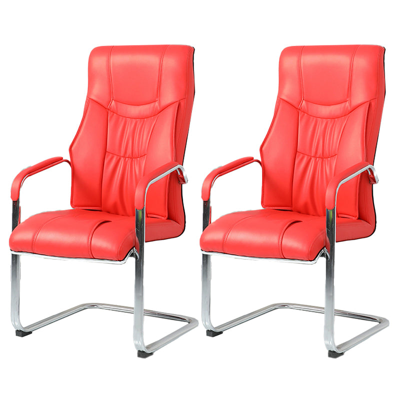 Modern style Task Chair Faux Leather No Wheels Office Chair with Fixed Arms Red 2 Piece Set Clearhalo 'furn' 'furn_office_chair' 'Furniture' 'Office Chairs' 'Office Furniture' 'office_chair' 5553474