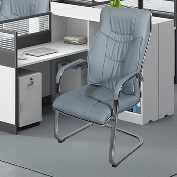 Modern style Task Chair Faux Leather No Wheels Office Chair with Fixed Arms Clearhalo 'furn' 'furn_office_chair' 'Furniture' 'Office Chairs' 'Office Furniture' 'office_chair' 5553476