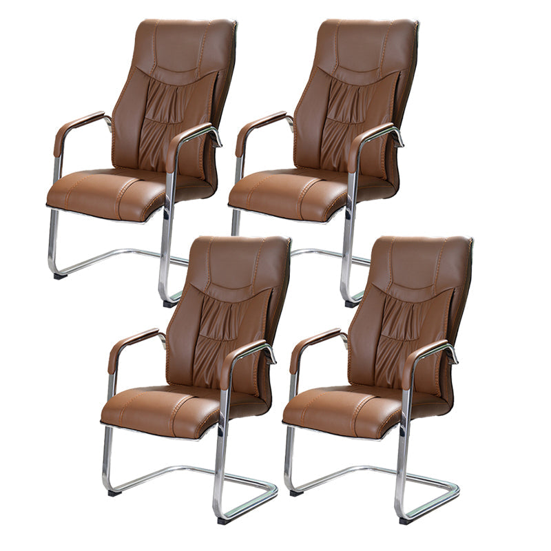Modern style Task Chair Faux Leather No Wheels Office Chair with Fixed Arms Brown 4 Piece Set Clearhalo 'furn' 'furn_office_chair' 'Furniture' 'Office Chairs' 'Office Furniture' 'office_chair' 5553481
