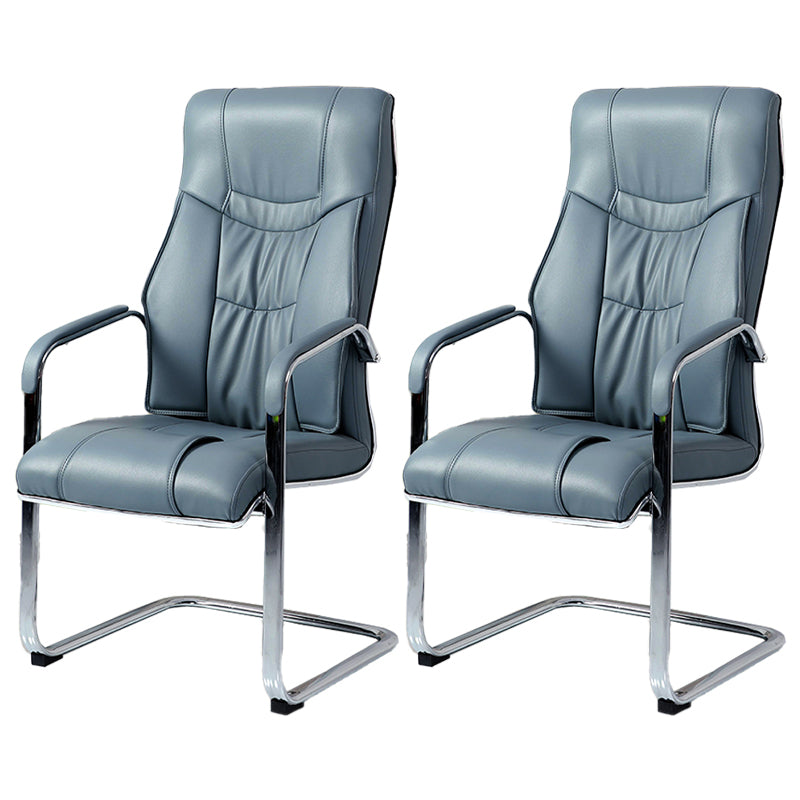Modern style Task Chair Faux Leather No Wheels Office Chair with Fixed Arms Blue 2 Piece Set Clearhalo 'furn' 'furn_office_chair' 'Furniture' 'Office Chairs' 'Office Furniture' 'office_chair' 5553483