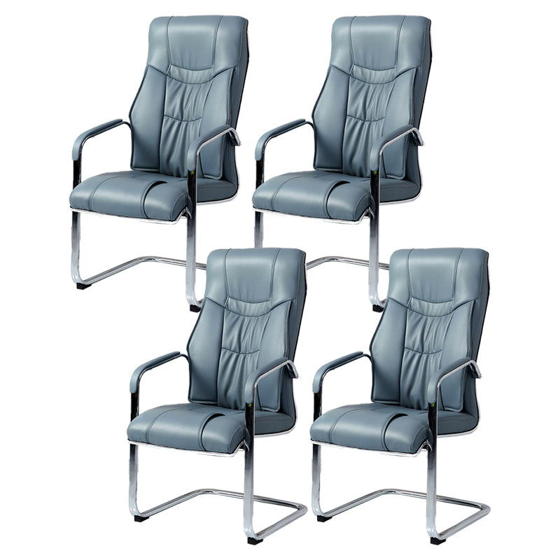 Modern style Task Chair Faux Leather No Wheels Office Chair with Fixed Arms Blue 4 Piece Set Clearhalo 'furn' 'furn_office_chair' 'Furniture' 'Office Chairs' 'Office Furniture' 'office_chair' 5553484