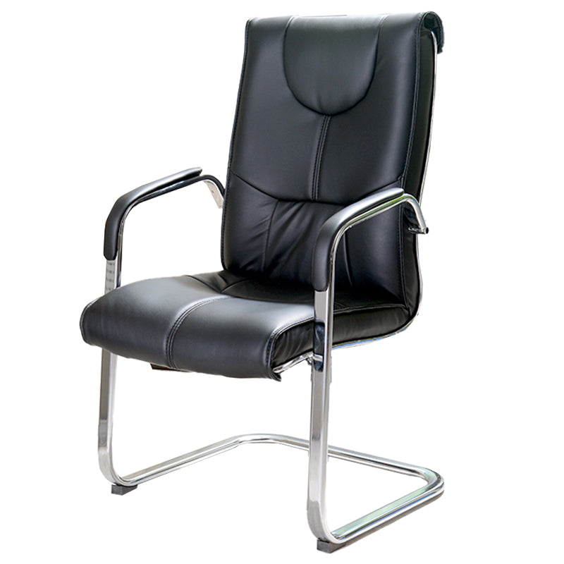 Modern style Task Chair Faux Leather No Wheels Office Chair with Fixed Arms Gloss Black 1 Piece Clearhalo 'furn' 'furn_office_chair' 'Furniture' 'Office Chairs' 'Office Furniture' 'office_chair' 5553488