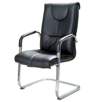 Modern style Task Chair Faux Leather No Wheels Office Chair with Fixed Arms Gloss Black 1 Piece Clearhalo 'furn' 'furn_office_chair' 'Furniture' 'Office Chairs' 'Office Furniture' 'office_chair' 5553488