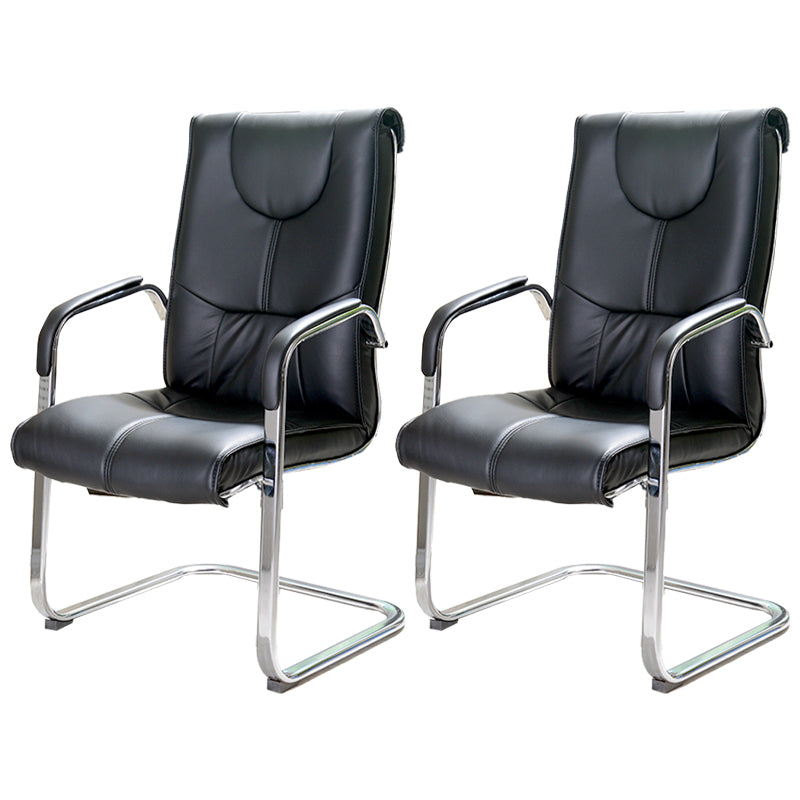 Modern style Task Chair Faux Leather No Wheels Office Chair with Fixed Arms Gloss Black 2 Piece Set Clearhalo 'furn' 'furn_office_chair' 'Furniture' 'Office Chairs' 'Office Furniture' 'office_chair' 5553489