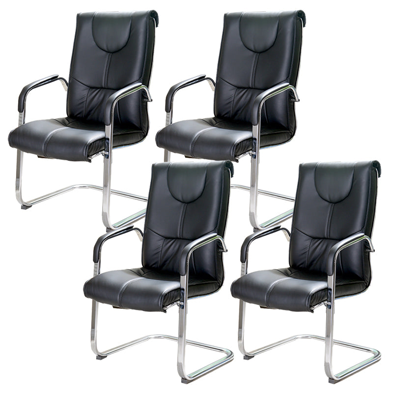 Modern style Task Chair Faux Leather No Wheels Office Chair with Fixed Arms Gloss Black 4 Piece Set Clearhalo 'furn' 'furn_office_chair' 'Furniture' 'Office Chairs' 'Office Furniture' 'office_chair' 5553490