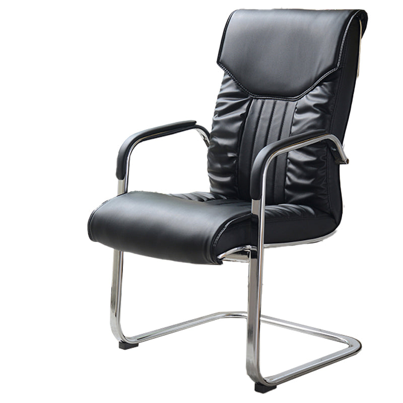 Modern style Task Chair Faux Leather No Wheels Office Chair with Fixed Arms Textured Black 1 Piece Sponge Clearhalo 'furn' 'furn_office_chair' 'Furniture' 'Office Chairs' 'Office Furniture' 'office_chair' 5553491