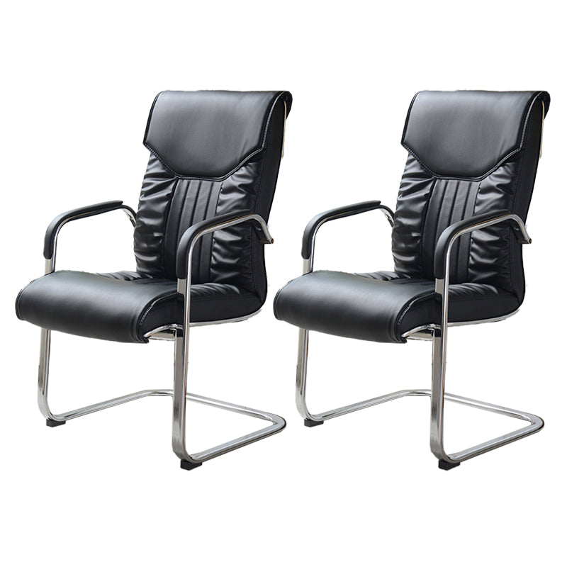 Modern style Task Chair Faux Leather No Wheels Office Chair with Fixed Arms Textured Black 2 Piece Set Clearhalo 'furn' 'furn_office_chair' 'Furniture' 'Office Chairs' 'Office Furniture' 'office_chair' 5553492