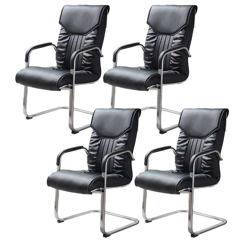 Modern style Task Chair Faux Leather No Wheels Office Chair with Fixed Arms Textured Black 4 Piece Set Clearhalo 'furn' 'furn_office_chair' 'Furniture' 'Office Chairs' 'Office Furniture' 'office_chair' 5553493