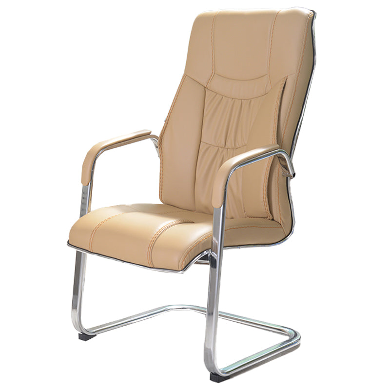Modern style Task Chair Faux Leather No Wheels Office Chair with Fixed Arms Light Yellow 1 Piece Clearhalo 'furn' 'furn_office_chair' 'Furniture' 'Office Chairs' 'Office Furniture' 'office_chair' 5553494