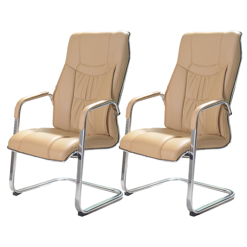 Modern style Task Chair Faux Leather No Wheels Office Chair with Fixed Arms Light Yellow 2 Piece Set Clearhalo 'furn' 'furn_office_chair' 'Furniture' 'Office Chairs' 'Office Furniture' 'office_chair' 5553495