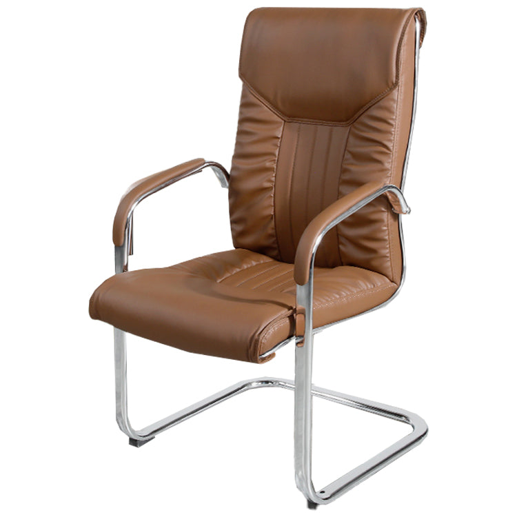 Modern style Task Chair Faux Leather No Wheels Office Chair with Fixed Arms Coffee 1 Piece Sponge Clearhalo 'furn' 'furn_office_chair' 'Furniture' 'Office Chairs' 'Office Furniture' 'office_chair' 5553500