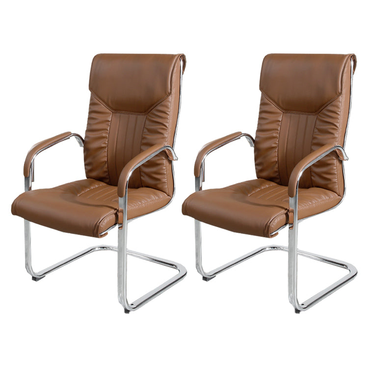 Modern style Task Chair Faux Leather No Wheels Office Chair with Fixed Arms Coffee 2 Piece Set Clearhalo 'furn' 'furn_office_chair' 'Furniture' 'Office Chairs' 'Office Furniture' 'office_chair' 5553501