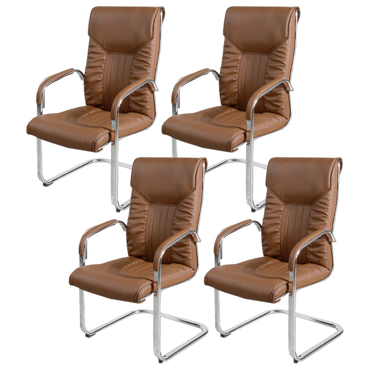 Modern style Task Chair Faux Leather No Wheels Office Chair with Fixed Arms Coffee 4 Piece Set Clearhalo 'furn' 'furn_office_chair' 'Furniture' 'Office Chairs' 'Office Furniture' 'office_chair' 5553502