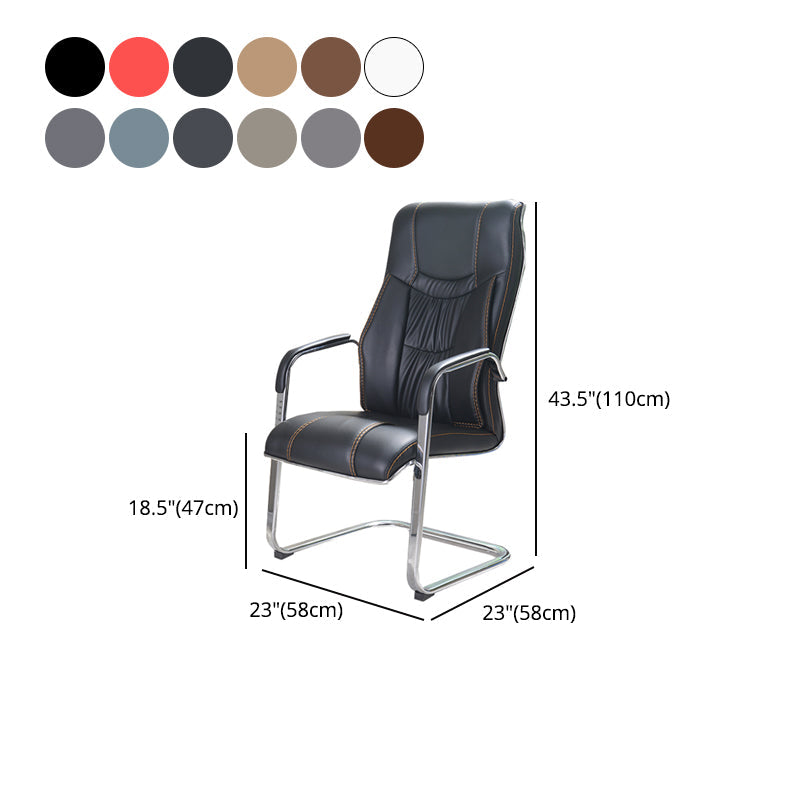 Modern style Task Chair Faux Leather No Wheels Office Chair with Fixed Arms Clearhalo 'furn' 'furn_office_chair' 'Furniture' 'Office Chairs' 'Office Furniture' 'office_chair' 5553503