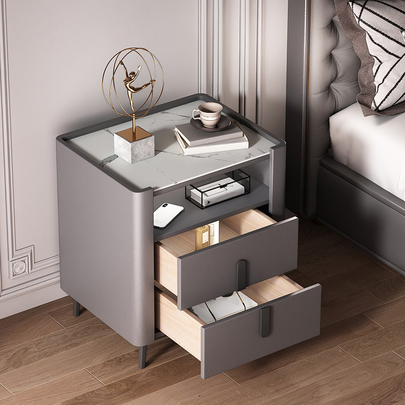 22 inch H Nightstand Moderne Open opbergsteen Top 2-ladel nachttafel met benen