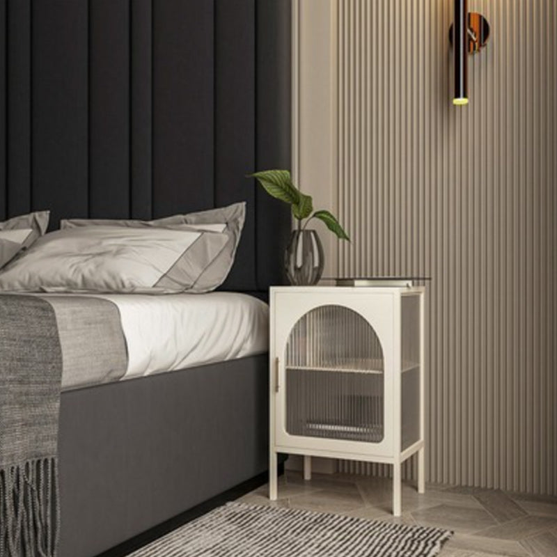 Armoire à lit moderne en métal 1 porte-étagère comprenant une table de chevet en fer avec des jambes en noir / blanc