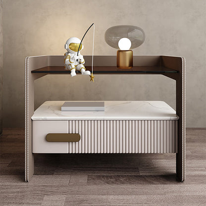 Table de nuit moderne 18 pouces H Top de nuit en bois massif en bois massif en cuir