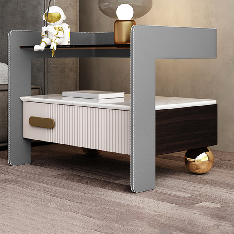 Table de nuit moderne 18 pouces H Top de nuit en bois massif en bois massif en cuir