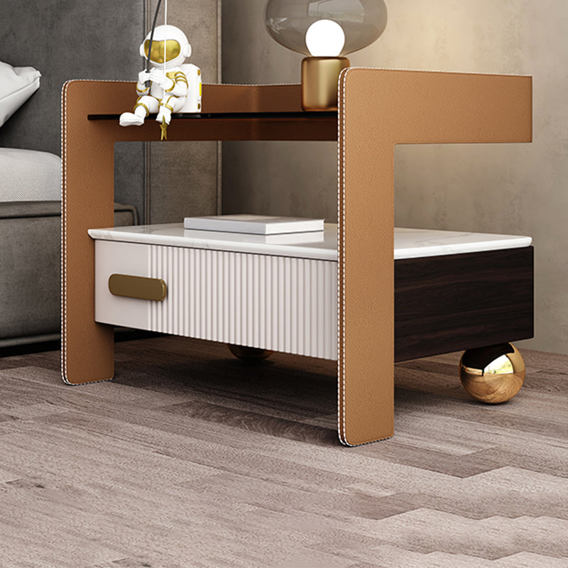 Table de nuit moderne 18 pouces H Top de nuit en bois massif en bois massif en cuir