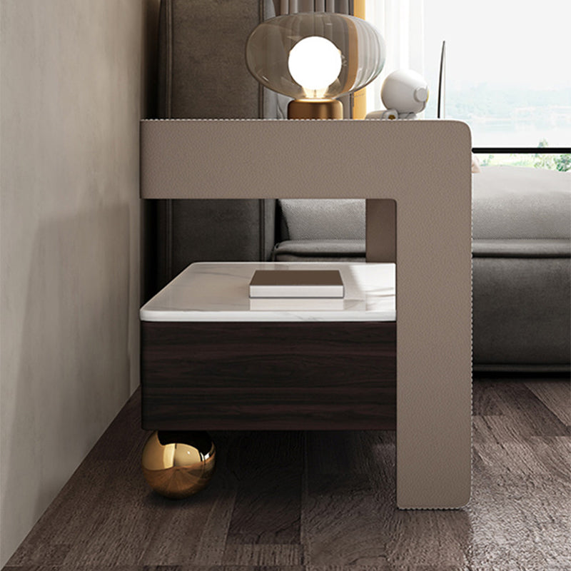 Table de nuit moderne 18 pouces H Top de nuit en bois massif en bois massif en cuir