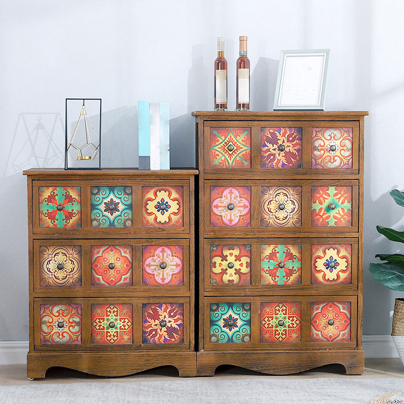Coffre de rangement traditionnel marron, coffre de lingerie vertical avec tiroirs