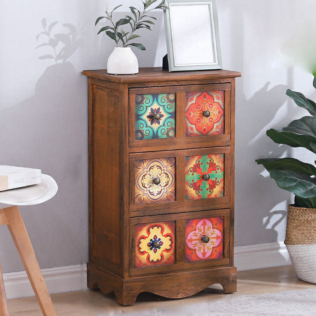 Coffre de rangement traditionnel marron, coffre de lingerie vertical avec tiroirs