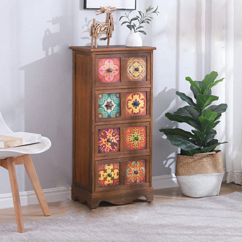 Coffre de rangement traditionnel marron, coffre de lingerie vertical avec tiroirs