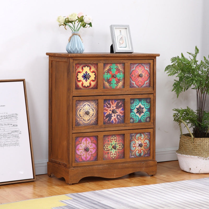 Coffre de rangement traditionnel marron, coffre de lingerie vertical avec tiroirs