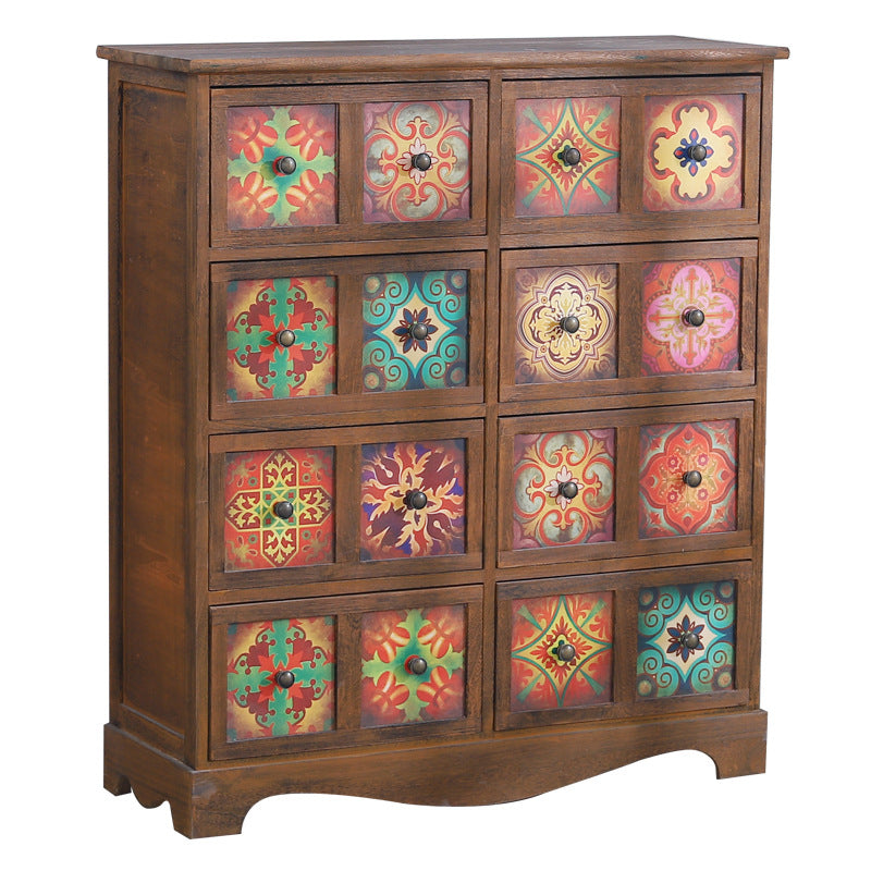 Coffre de rangement traditionnel marron, coffre de lingerie vertical avec tiroirs