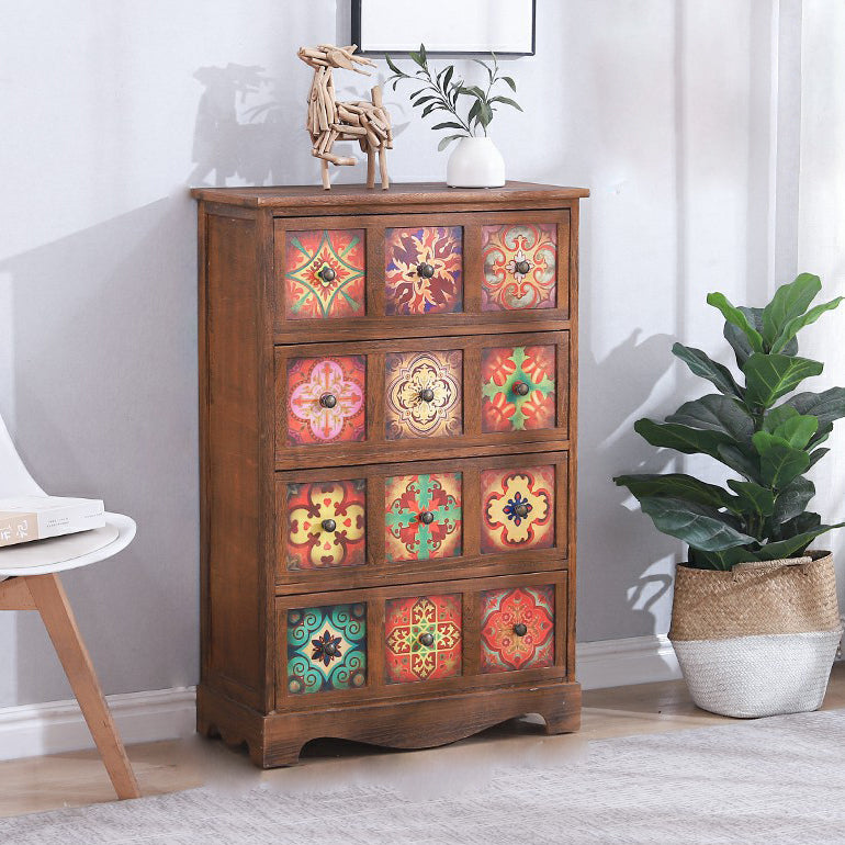 Coffre de rangement traditionnel marron, coffre de lingerie vertical avec tiroirs