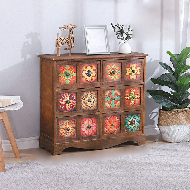 Coffre de rangement traditionnel marron, coffre de lingerie vertical avec tiroirs