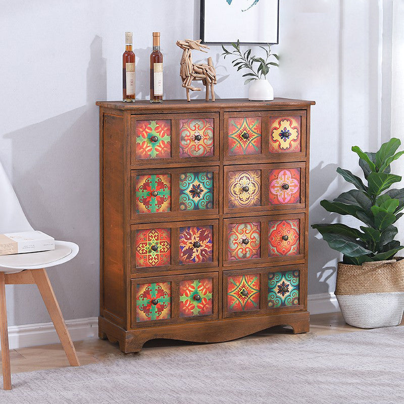 Coffre de rangement traditionnel marron, coffre de lingerie vertical avec tiroirs