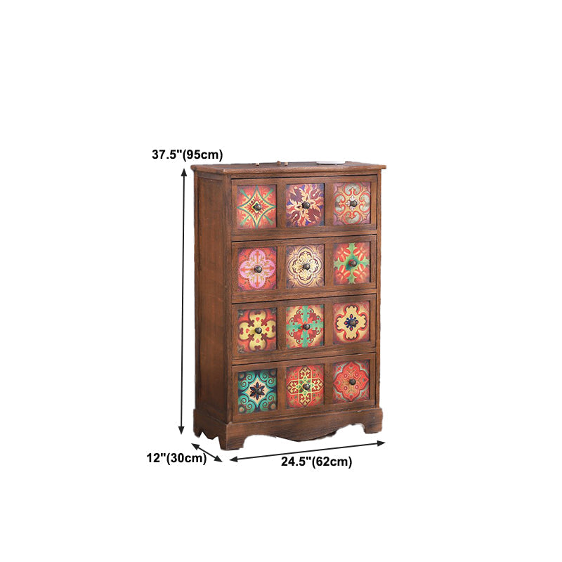 Coffre de rangement traditionnel marron, coffre de lingerie vertical avec tiroirs