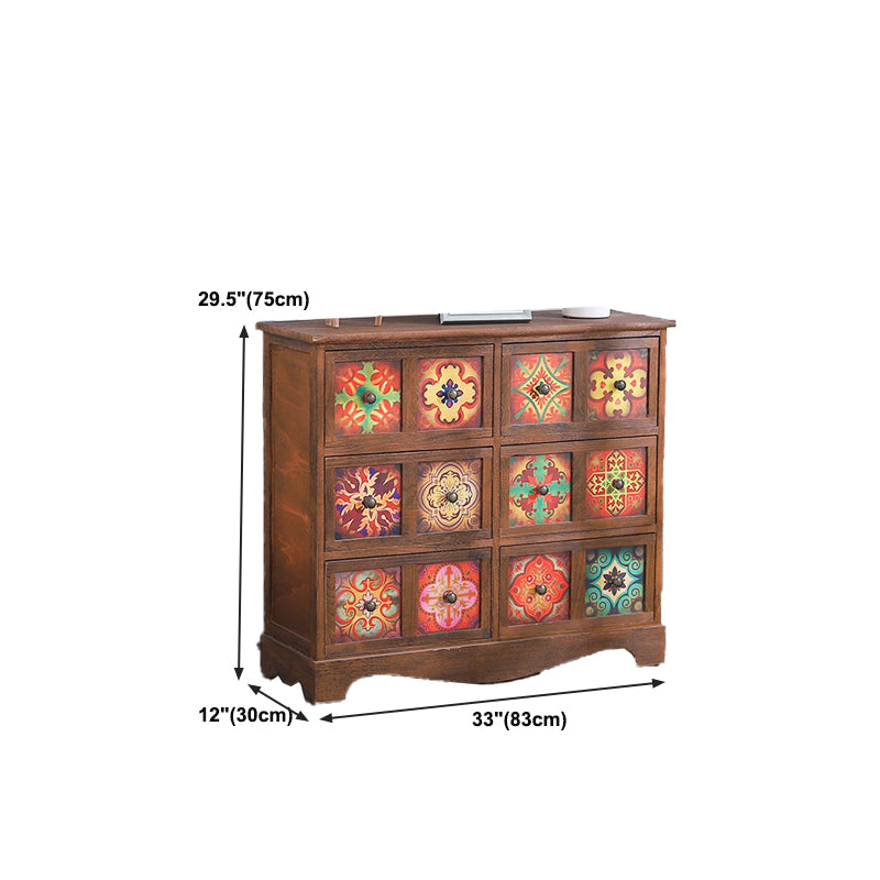 Coffre de rangement traditionnel marron, coffre de lingerie vertical avec tiroirs