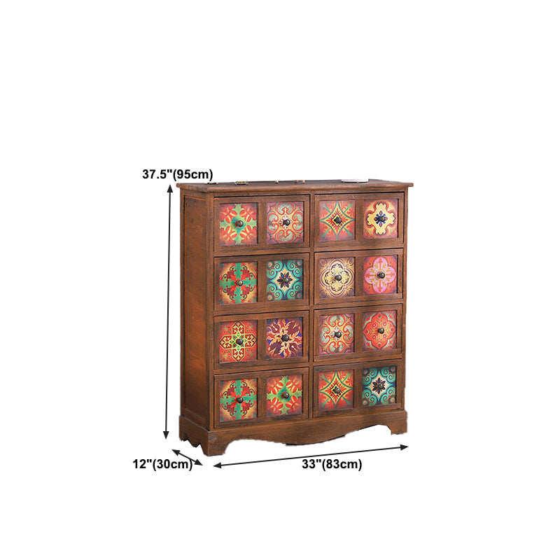 Coffre de rangement traditionnel marron, coffre de lingerie vertical avec tiroirs