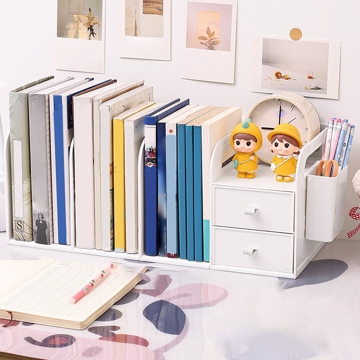 Modern Standard Plastic Bookcase Closed Back Bookshelf for Desk