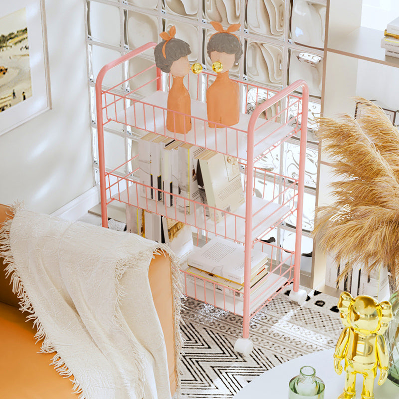 Modern Etagere Metal Bookcase Open Back Bookshelf for Balcony and Living Room 15"L x 10.6"W x 24.8"H Pink Clearhalo 'Bookcases' 'furn' 'furn_bookcases' 'Furniture' 'Office Furniture' 5554200